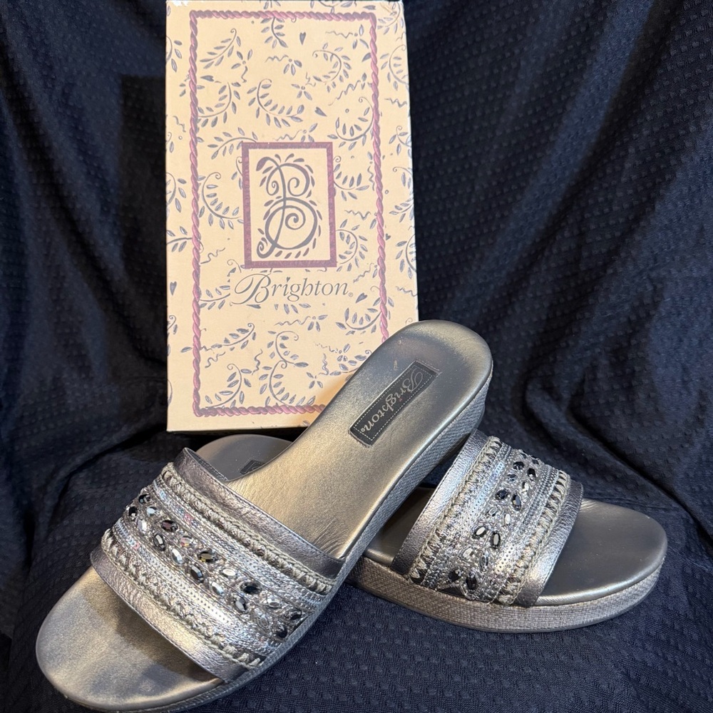 Brighton “Tactic” Metallic Slide Sandals